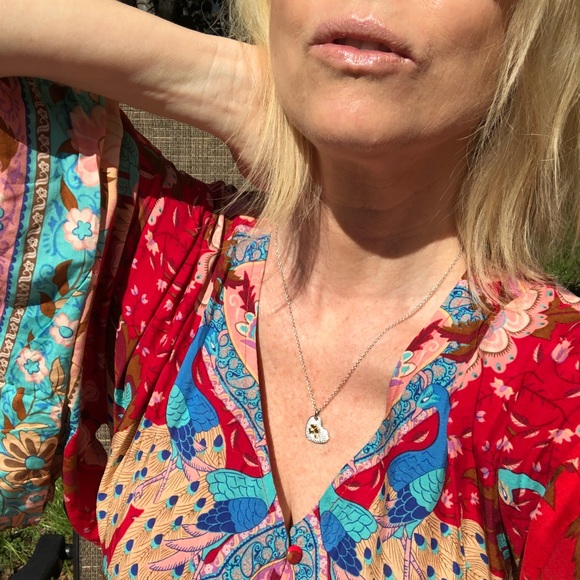 Lotus Peacock Red Cotton Boho Gypsy Romper - Picture 6 of 7